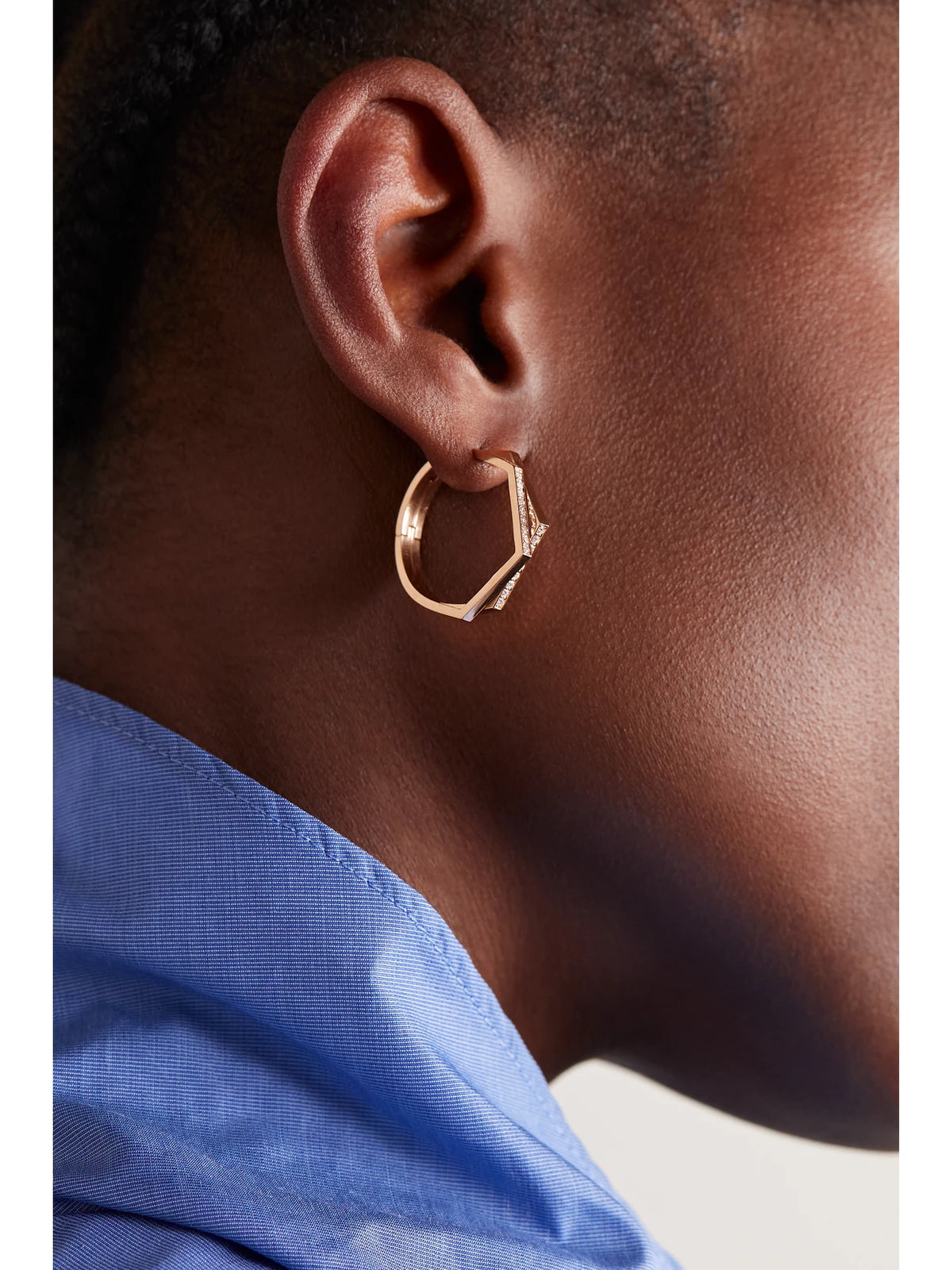 Image of Earrings. Product name - Antifer Medium 18-karat Rose Gold Diamond Single Hoop Earring in Multi colour by brand - Repossi