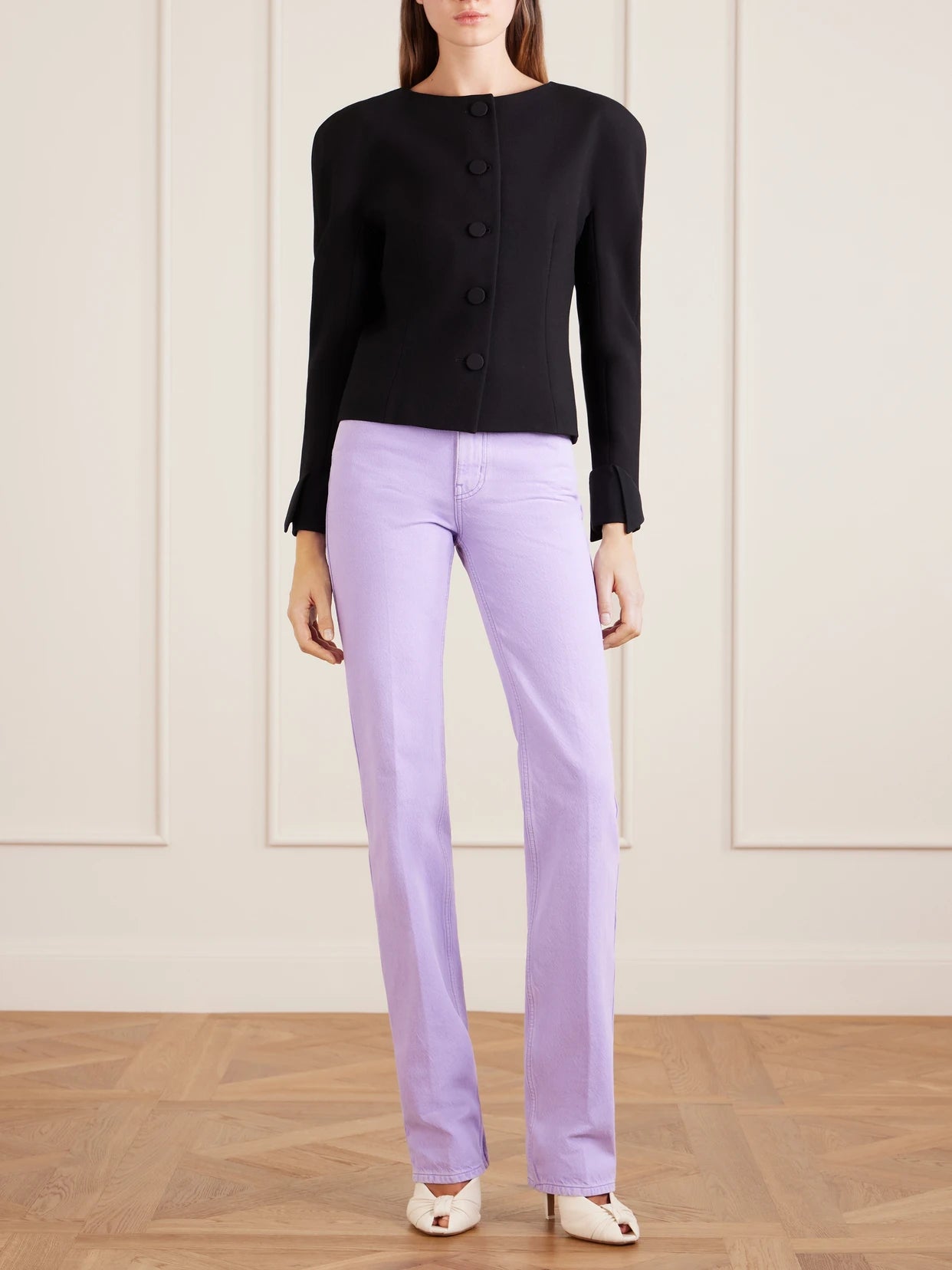 Image of Jeans. Product name - High-rise Slim Jeans in Lavender colour by brand - Chloé
