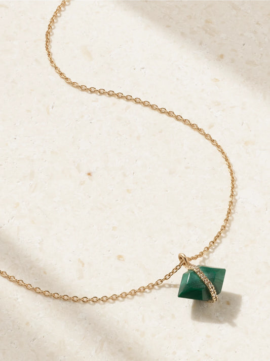 14-karat Recycled Gold, Malachite And Herkimer Diamond Necklace
