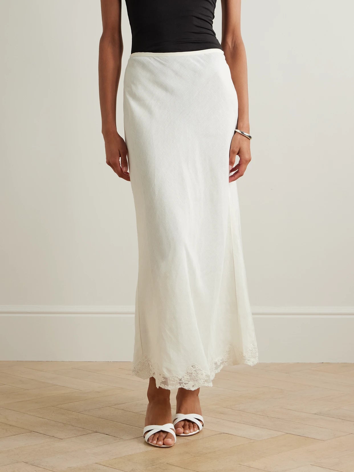 Crystal Lace-trimmed Linen-blend Midi Skirt