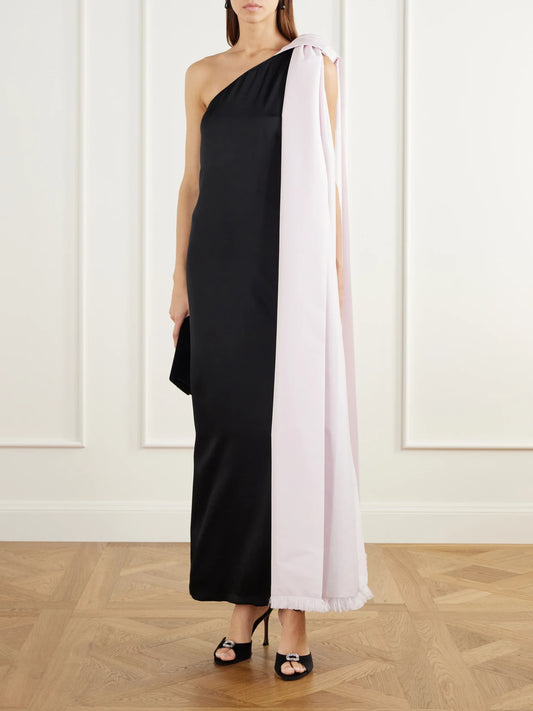 Image of Dresses. Product name - Ross Two-tone One-shoulder Satin Gown in Multi colour by brand - BERNADETTE