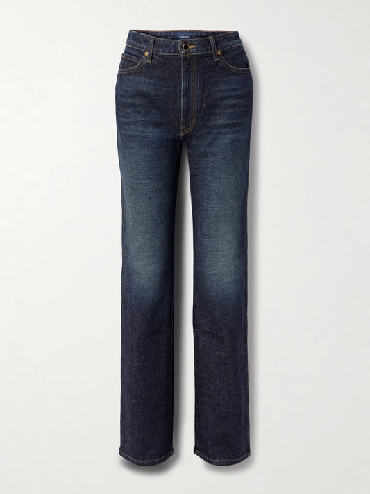 Image of Jeans. Product name - Danielle High-rise Straight-leg Jeans in Dark denim colour by brand - KHAITE