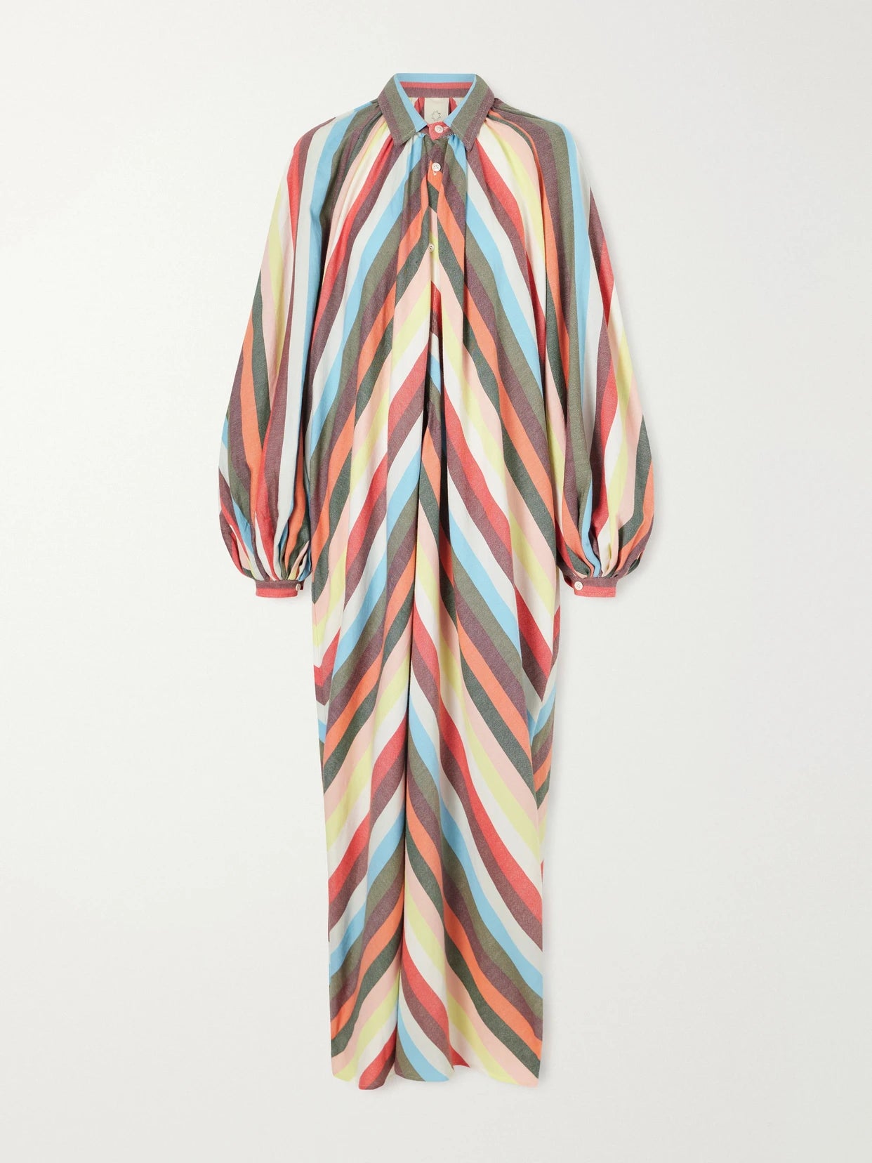 The Balloon Sleeve Touareg Striped Cotton Maxi Dress
