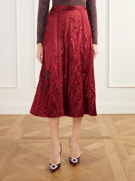 Erdem Crystal-embellished Crinkled-satin Midi Skirt