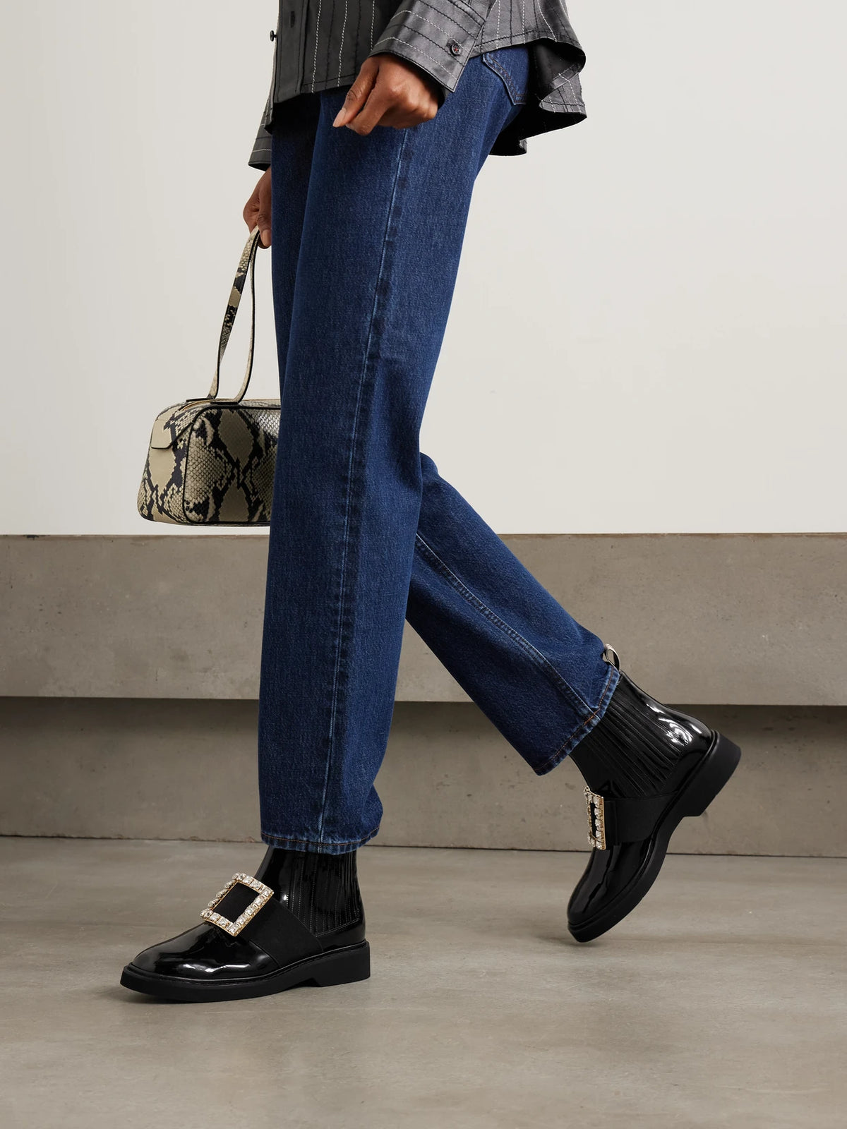 Viv Ranger Crystal-embellished Patent-leather Chelsea Boots