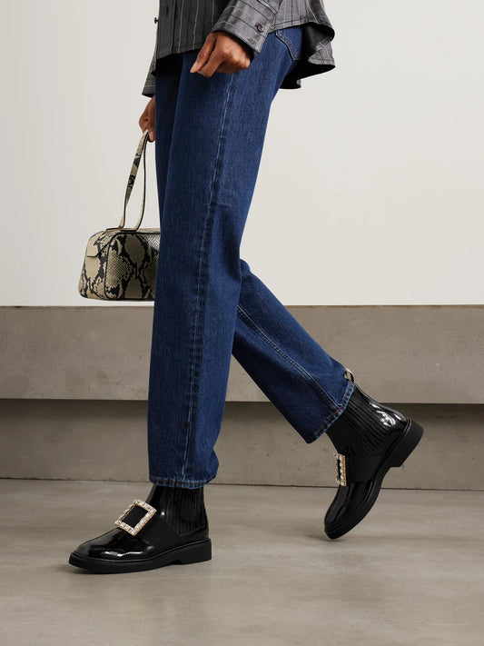 Viv Ranger Crystal-embellished Patent-leather Chelsea Boots
