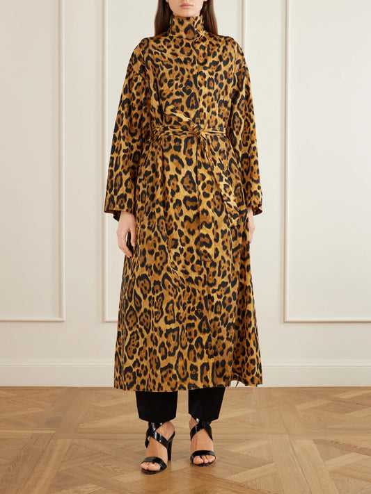 Image of Coats & Jackets. Product name - Belted Leopard-print Taffeta Trench Coat in Leopard print colour by brand - Alaïa