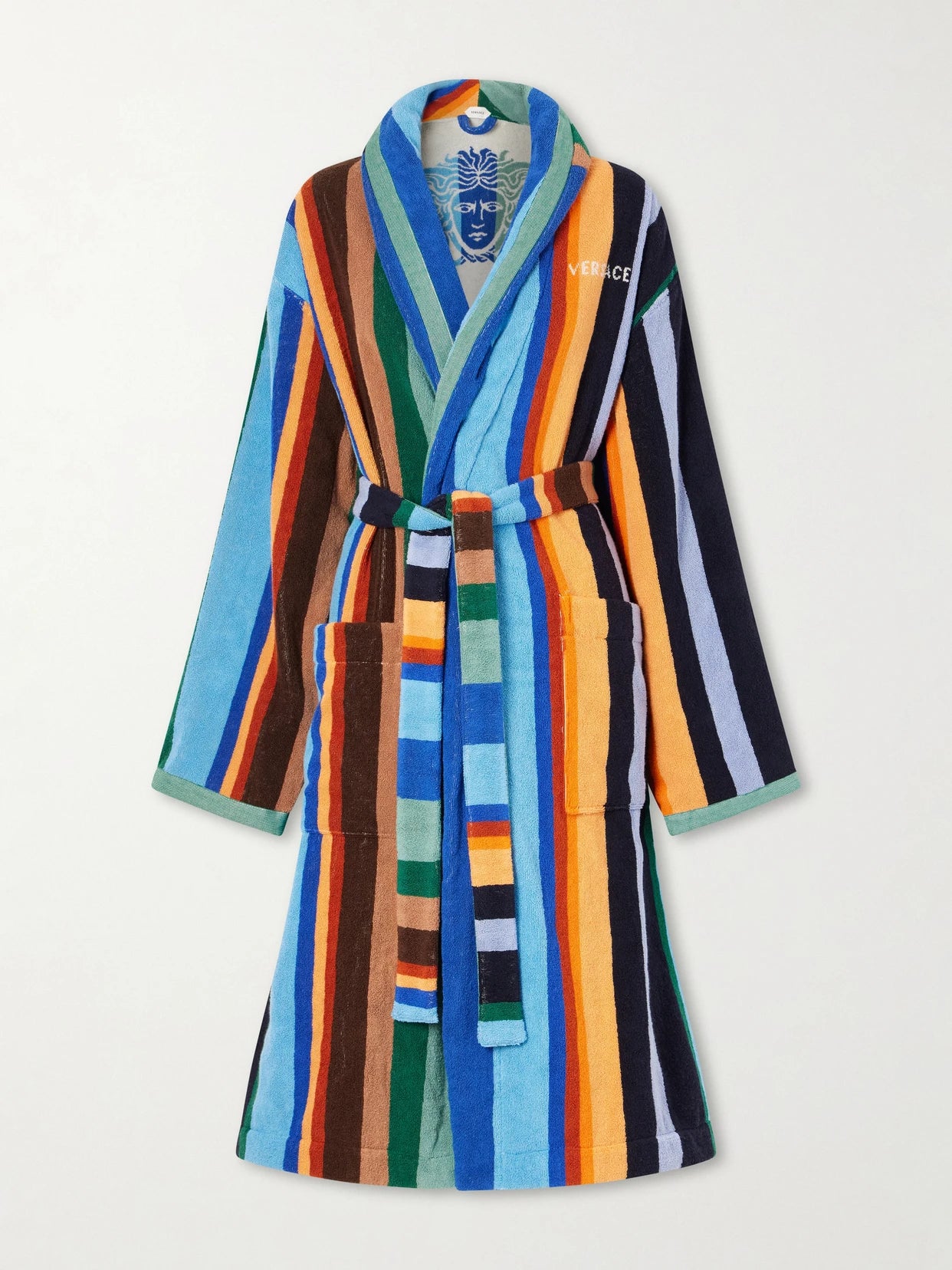 Medusa Belted Striped Cotton-terry Robe