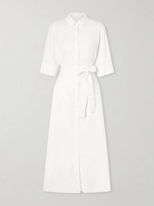 Image of Dresses. Product name - Beachwear Cotton-blend Poplin Midi Dress in White colour by brand - Max Mara