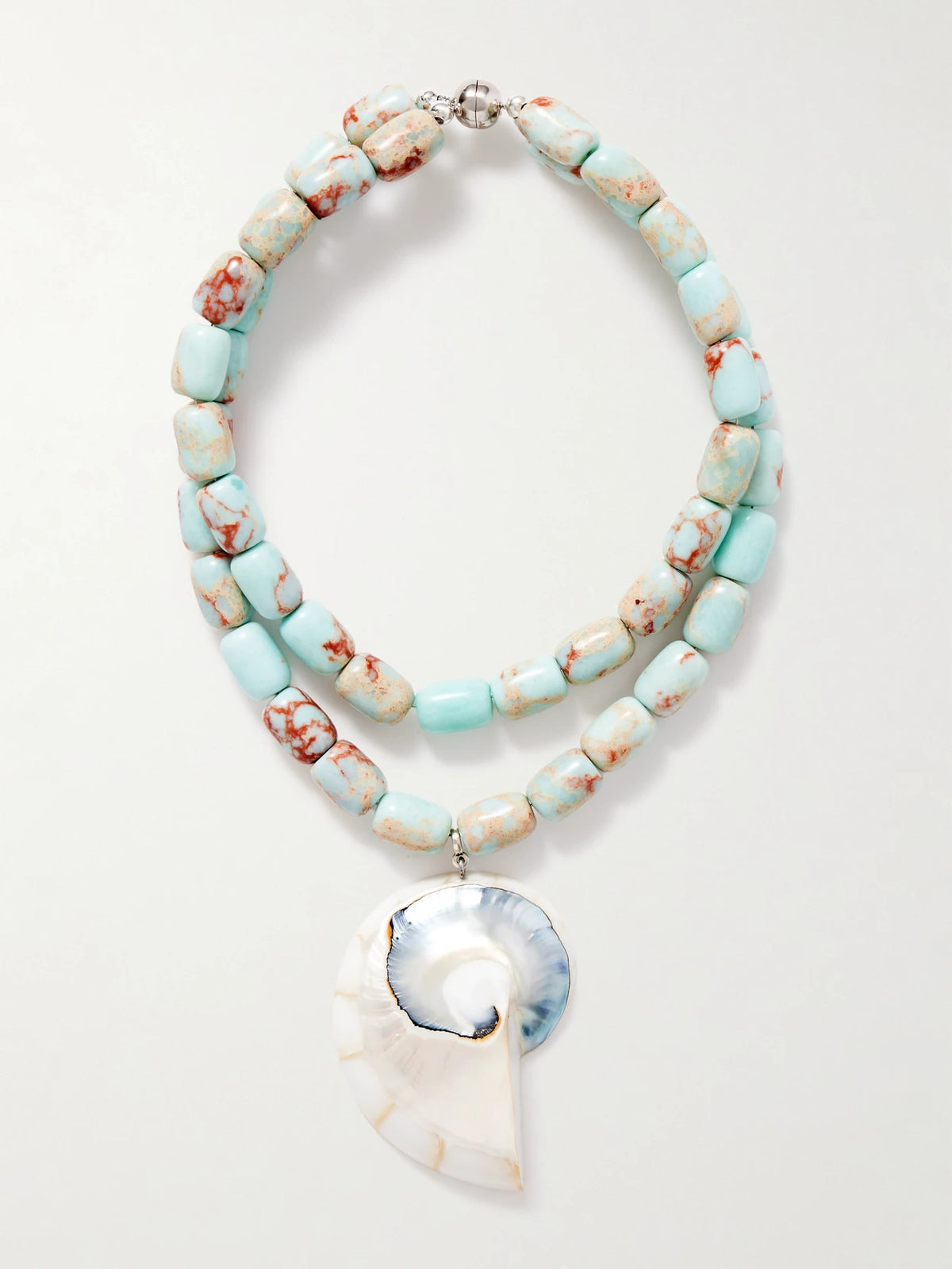 Nautilus Rhodium-plated, Resin, Agate And Shell Necklace