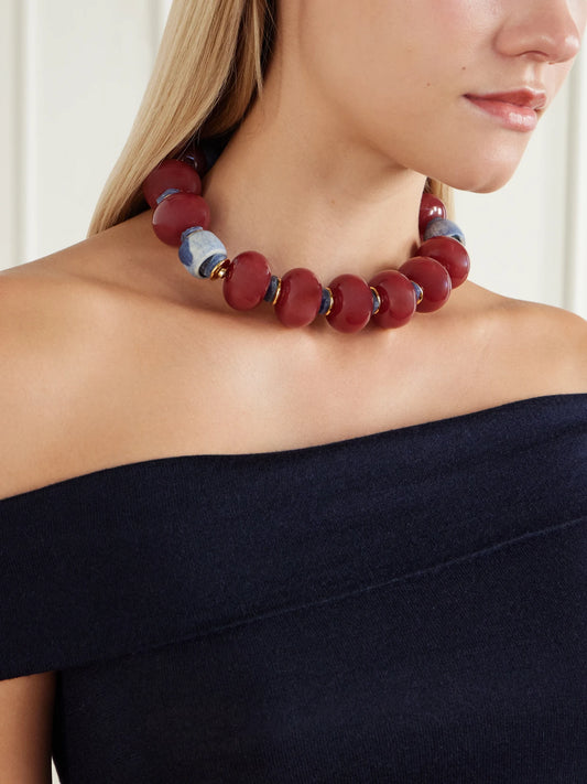 Image of Necklaces. Product name - Cosmos Gold-plated Bone And Kyanite Necklace in Multi colour by brand - Lizzie Fortunato