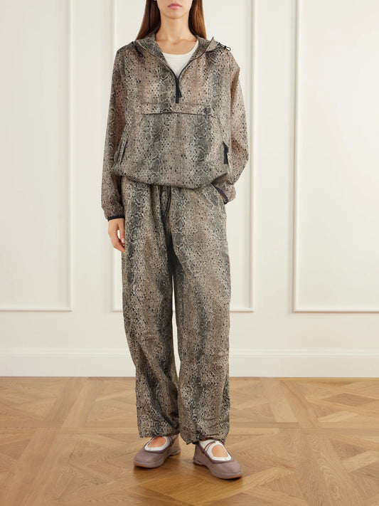 Image of Coats & Jackets. Product name - + Zendaya Hooded Snake-print Shell Half-zip Jacket in Beige colour by brand - ON