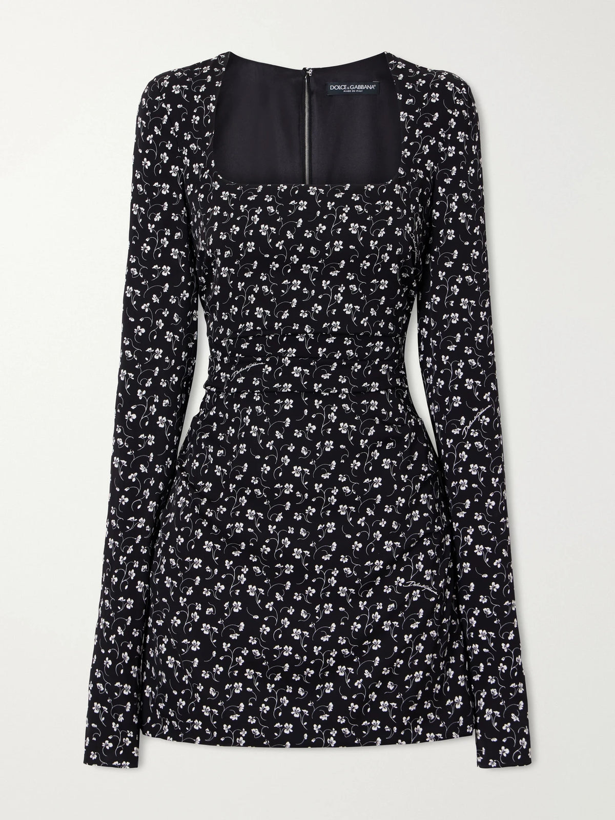 Dolce & Gabbana Floral-print Ruched Silk-blend Charmeuse Mini Dress