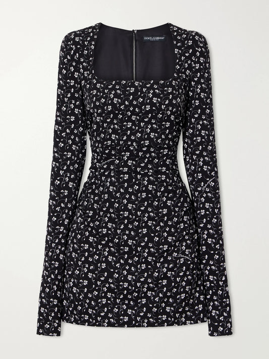 Dolce & Gabbana Floral-print Ruched Silk-blend Charmeuse Mini Dress