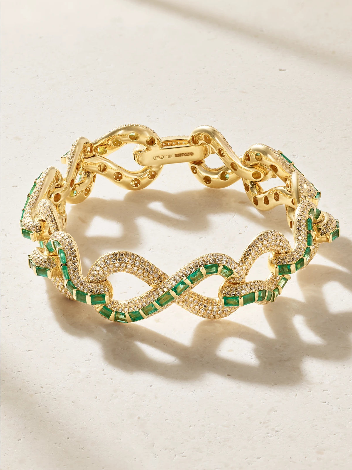 Infinity Link 18-karat Gold Diamond And Emerald Bracelet