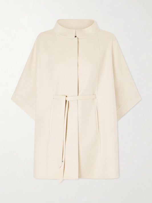 Image of Coats & Jackets. Product name - Belted Leather-trimmed Cashmere Cape in Beige colour by brand - Loro Piana