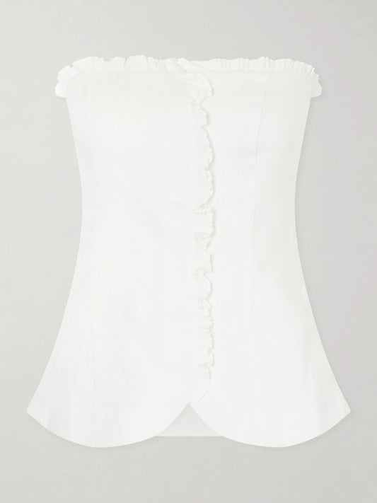 Florence Strapless Ruffled Linen Top