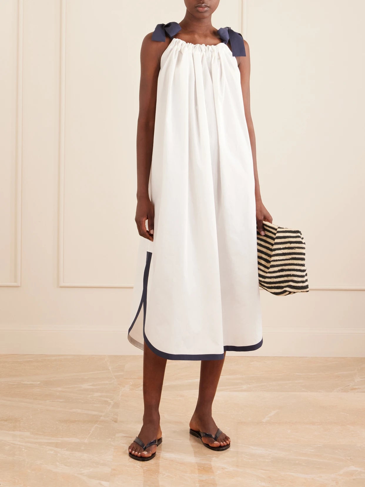 Image of Dresses. Product name - Two-tone Cotton-poplin Maxi Dress in White colour by brand - Les Vacances D'Irina
