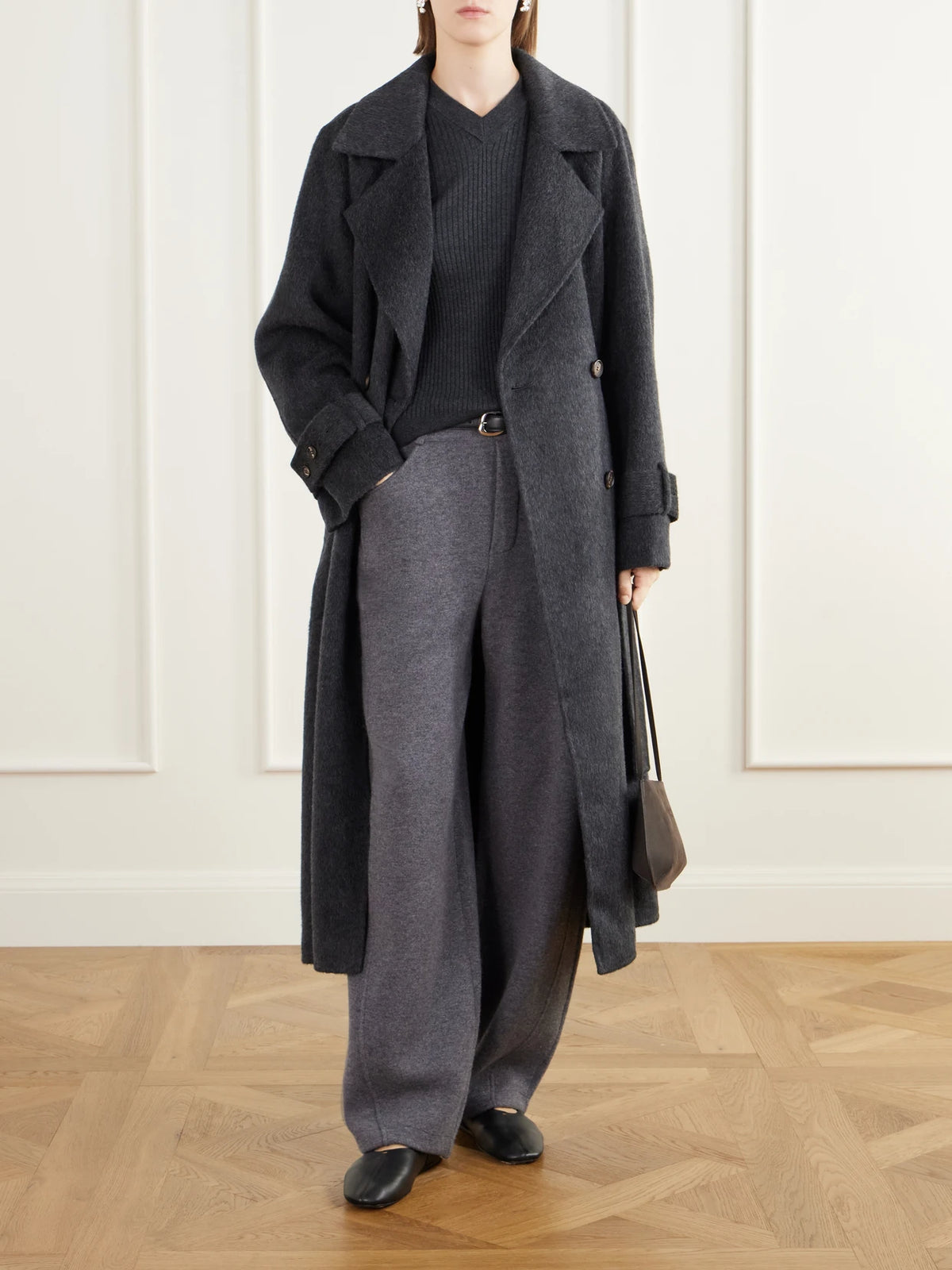 Image of Coats & Jackets. Product name - Double-faced Wool And Alpaca-blend Coat in Charcoal colour by brand - LISA YANG