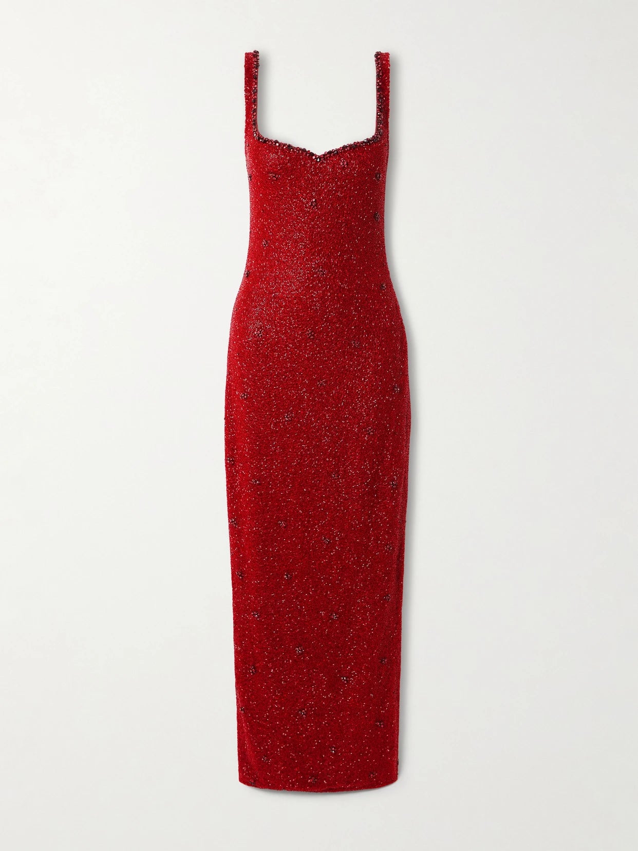 Image of Dresses. Product name - Sophia Embellished Stretch-mesh Gown in Red colour by brand - Clio Peppiatt