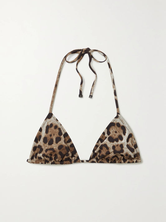 Image of Swimwear. Product name - Leopard-print Triangle Bikini Top in Leopard print colour by brand - Dolce & Gabbana