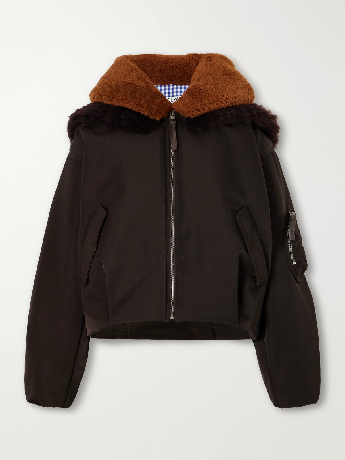 LOEWE Gathered Shearling And Twill-trimmed Shell Bomber Jacket