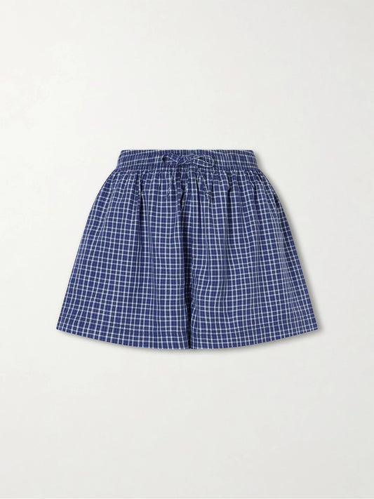 Image of Lingerie. Product name - Checked Organic Cotton Shorts in Blue colour by brand - TEKLA