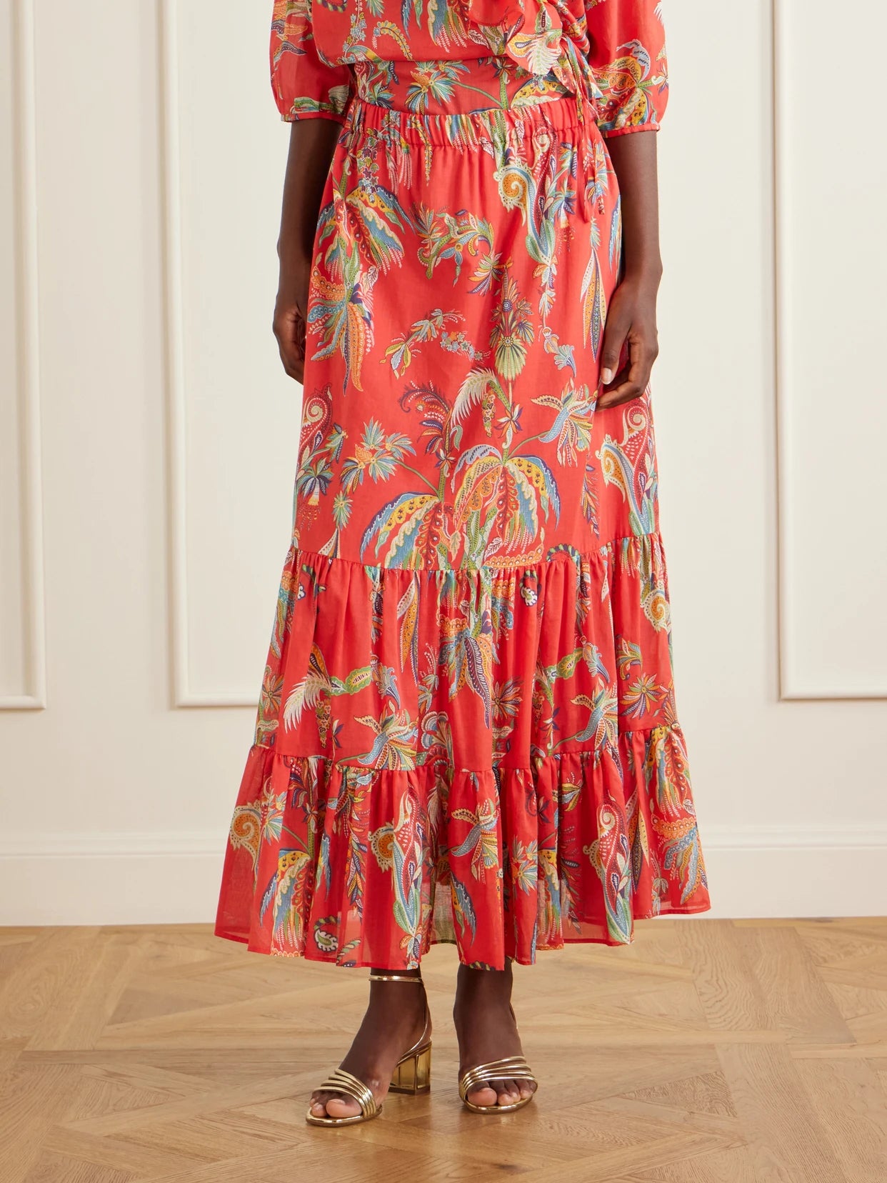 Tiered Printed Cotton Maxi Skirt