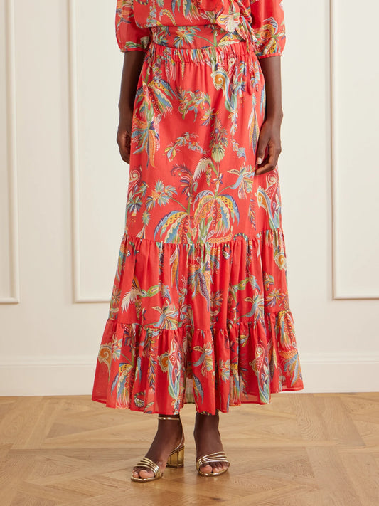Tiered Printed Cotton Maxi Skirt