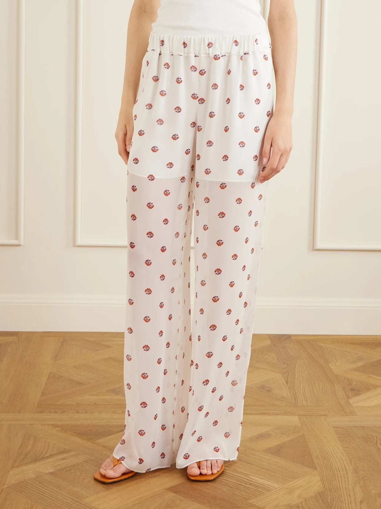Palazzo Floral-print Wide-leg Silk Pants