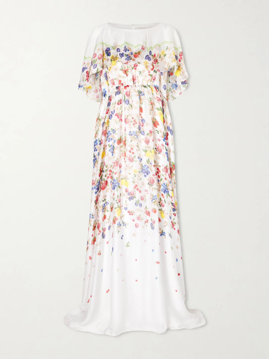 Image of Dresses. Product name - Floral-print Chiffon Maxi Dress in Multi colour by brand - Mary Katrantzou