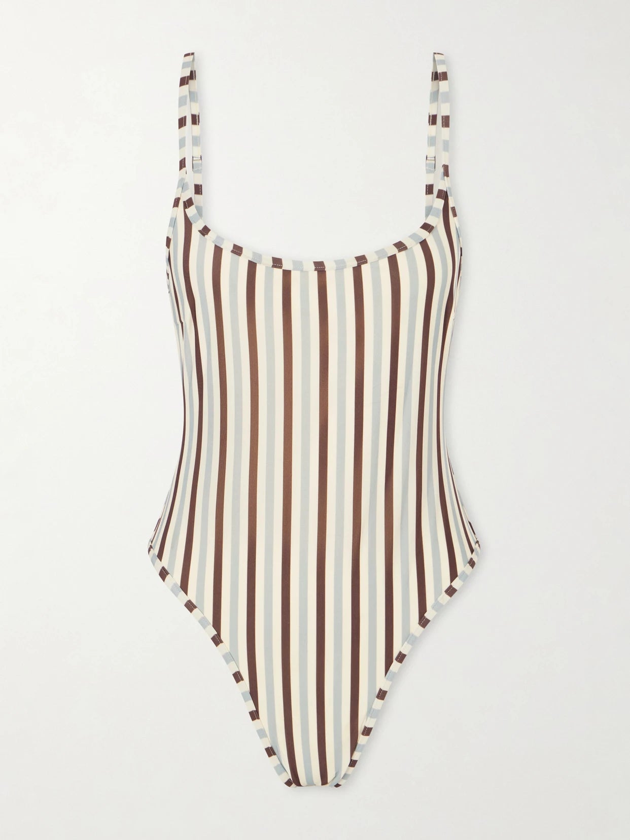 Image of Swimwear. Product name - Pipping Thidu Striped Swimsuit in Brown colour by brand - Haight