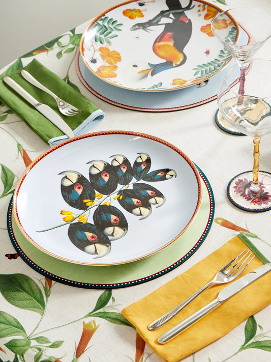 Image of Tableware. Product name - + Beto Val Gold-plated Porcelain Plate in Light blue colour by brand - La DoubleJ