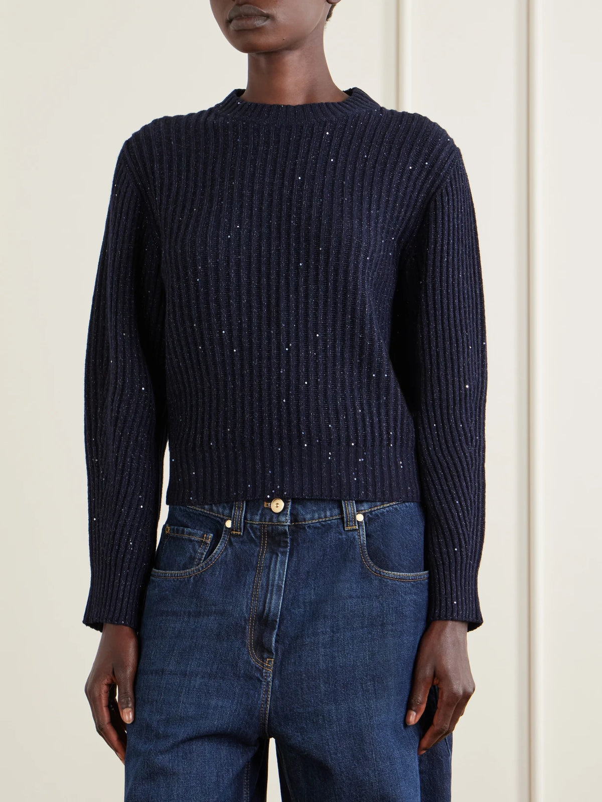 Brunello Cucinelli Sequin-trimmed Ribbed-knit Sweater