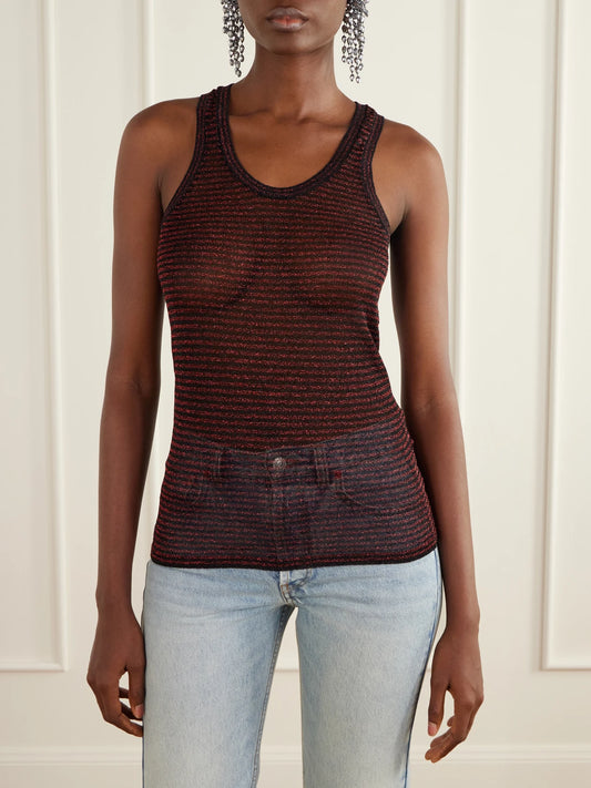 ISABEL MARANT Cevara Striped Metallic Mesh Tank