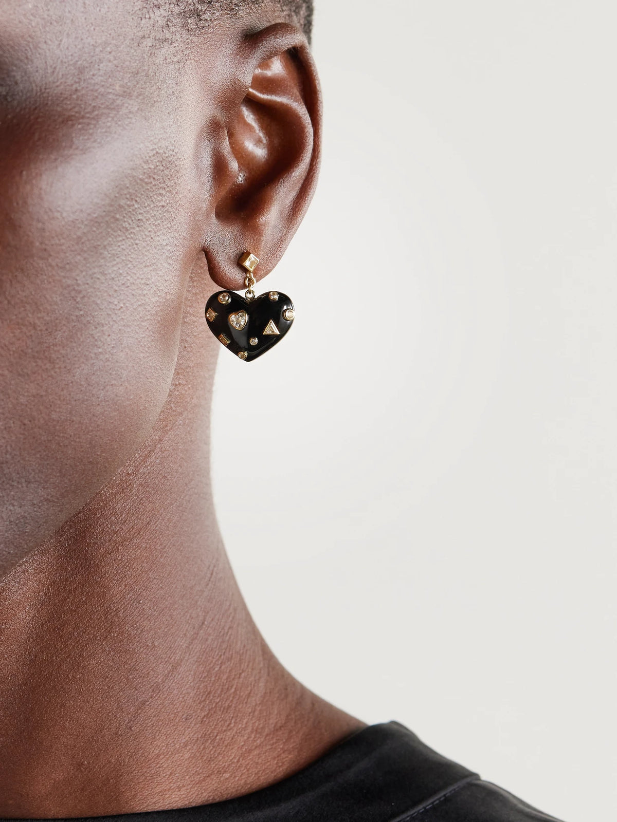 Image of Earrings. Product name - Coeur Confettis 9-karat Gold, Onyx And Topaz Earrings in Multi colour by brand - Yvonne Léon