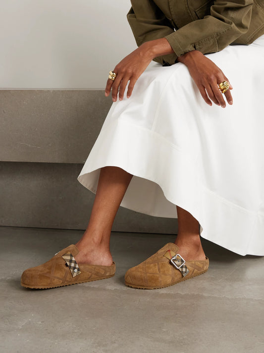 Urchin Canvas-jacquard Trimmed Textured-suede Clogs