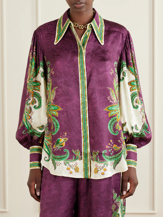 ALÉMAIS Ruthie Floral-print Satin-jacquard Shirt