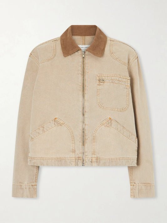 Image of Coats & Jackets. Product name - Harley Corduroy-trimmed Cotton-canvas Jacket in Army green colour by brand - SLVRLAKE