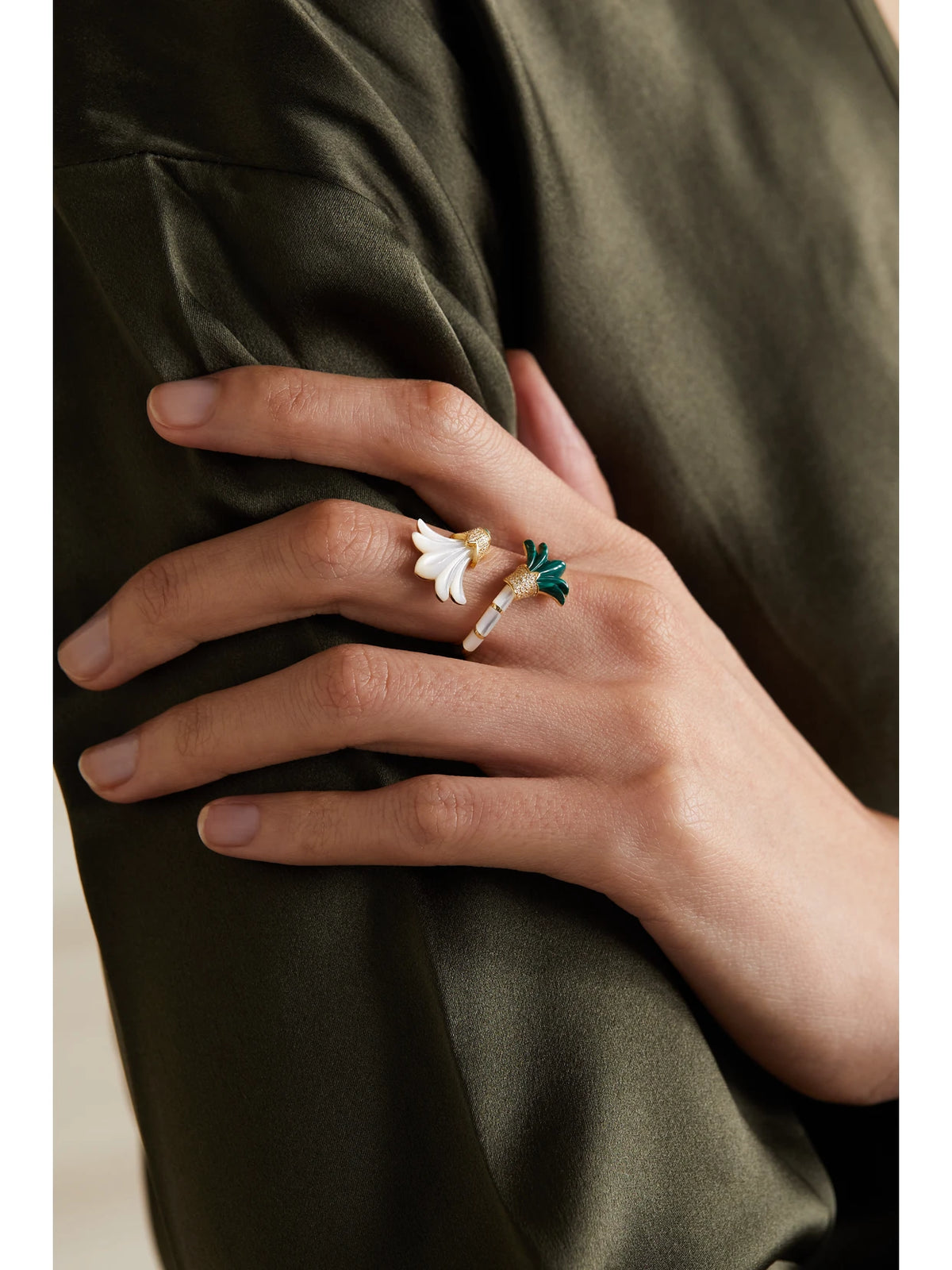 Image of Rings. Product name - Flower Asheq Maashouq 18-karat Gold Multi-stone Ring in Multi colour by brand - L'Atelier Nawbar