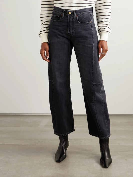 Slim Lasso Cropped Mid-rise Wide-leg Jeans