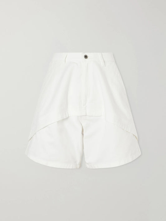 Image of a model wearing Shorts. Product name - +paula's Ibiza Denim Shorts in White colour by brand - LOEWE
