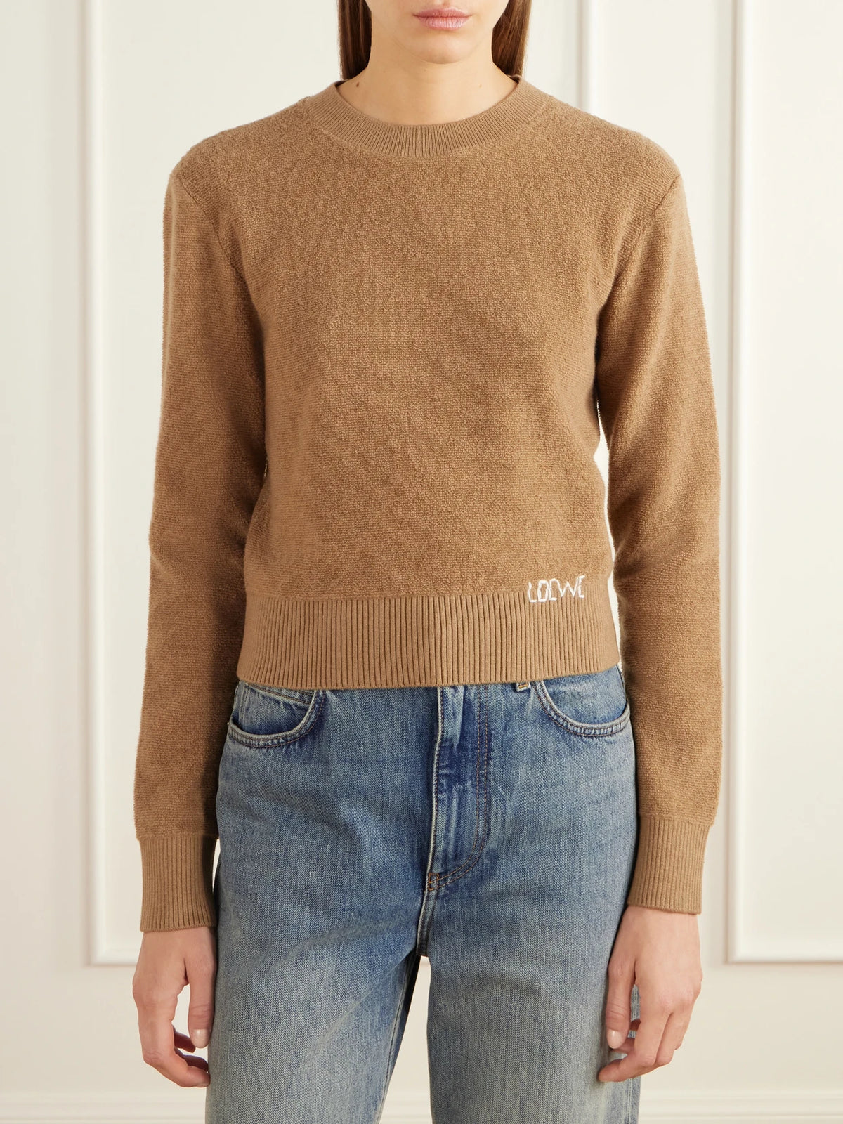 LOEWE Logo-embroidered Cropped Wool-terry Sweater