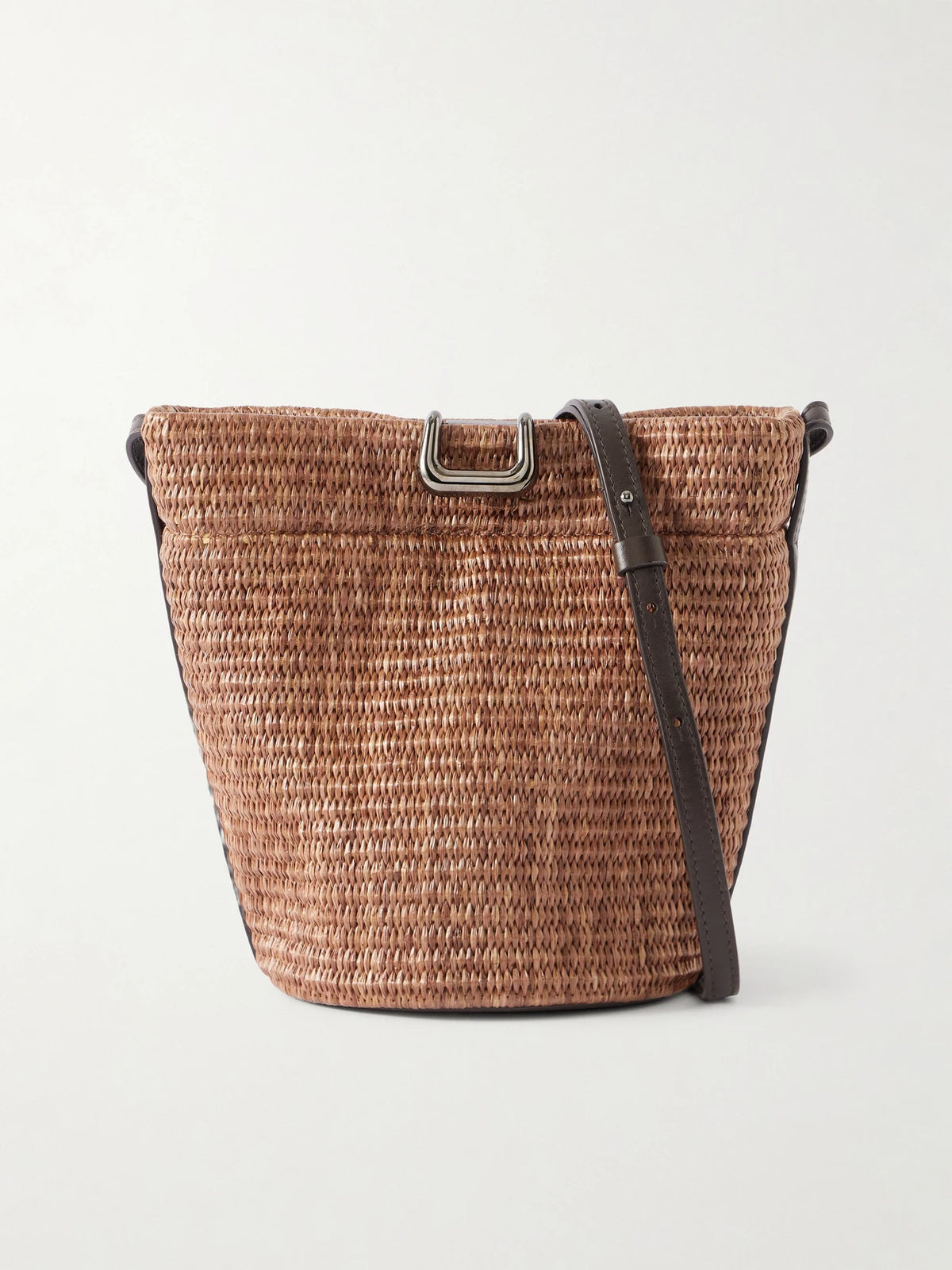 Leather-trimmed Raffia Bucket Bag