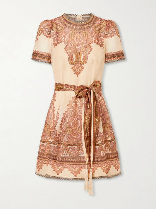 Zimmermann Ascent Picnic Belter Printed Linen And Silk-blend Mini Dress