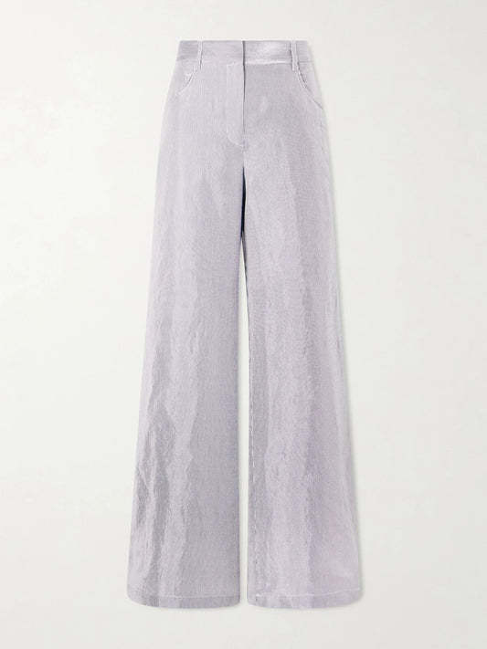 Image of a model wearing Pants. Product name - Dylan Striped Cotton-blend Gabardine Wide-leg Pants in Multi colour by brand - TWP