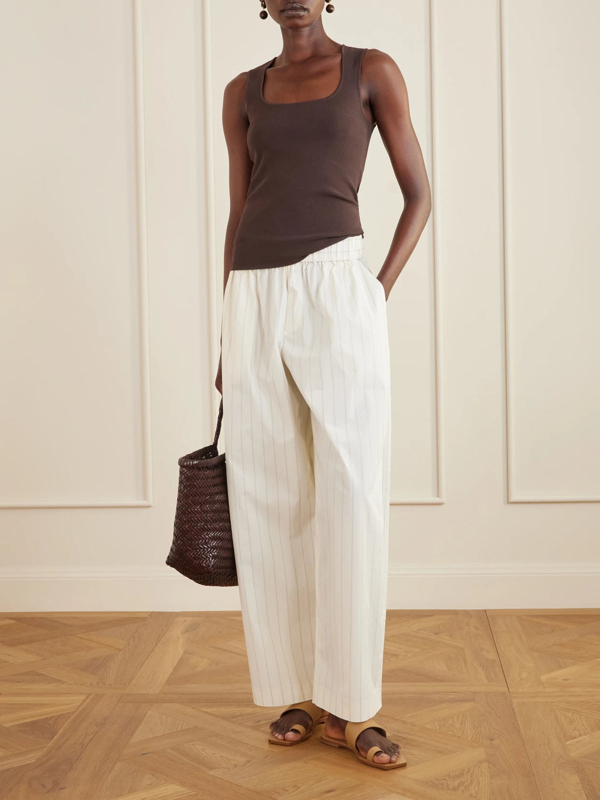 Image of Sandals. Product name - Sibel Leather Flat Sandals in Camel colour by brand - Aeyde