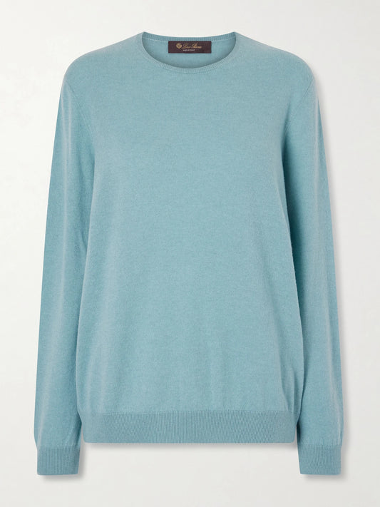 Image of a model wearing Outerwear. Product name - Sergio Cashmere Sweater in Blue colour by brand - Loro Piana