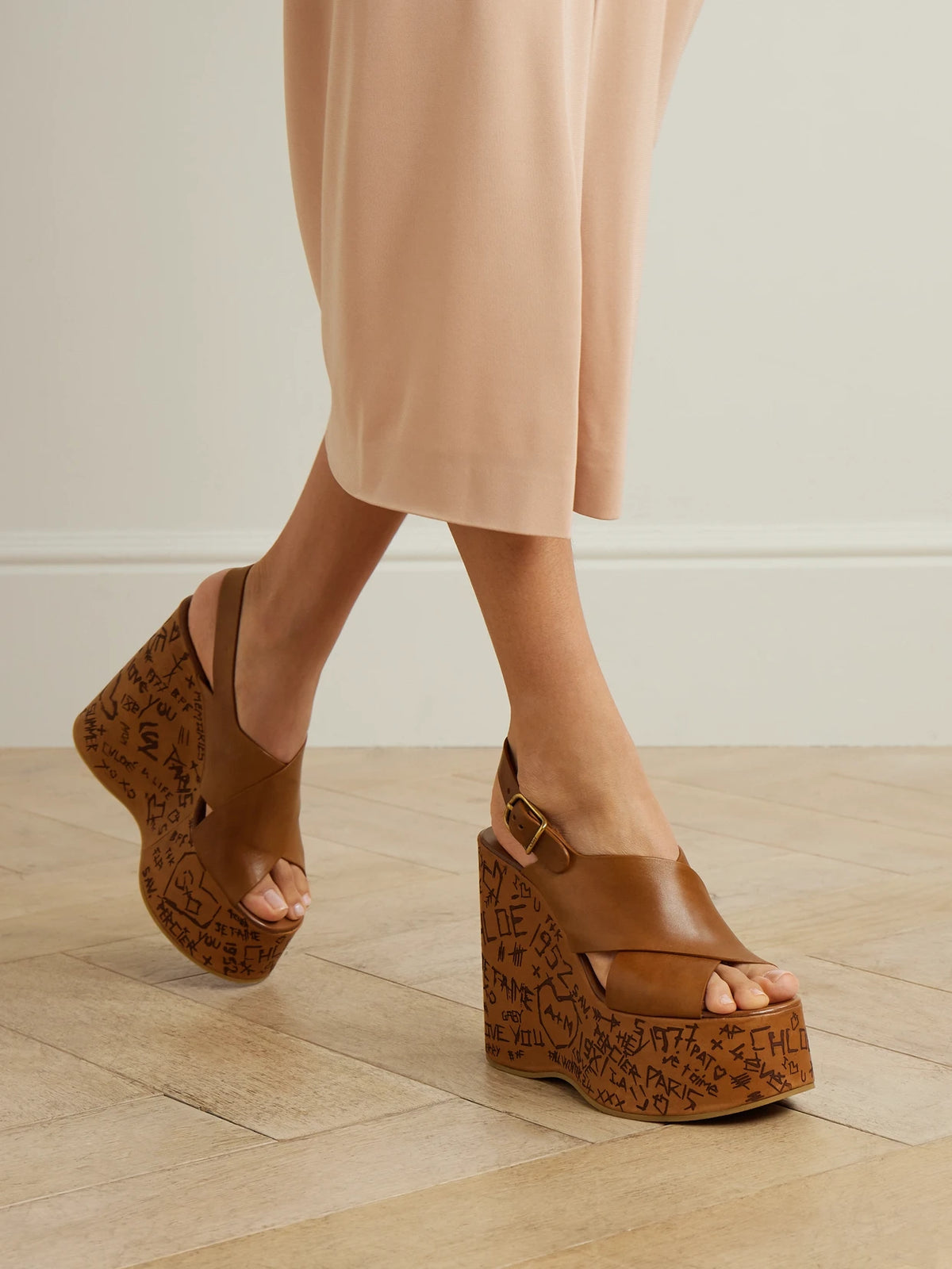 Maxime Leather Platform Wedge Sandals