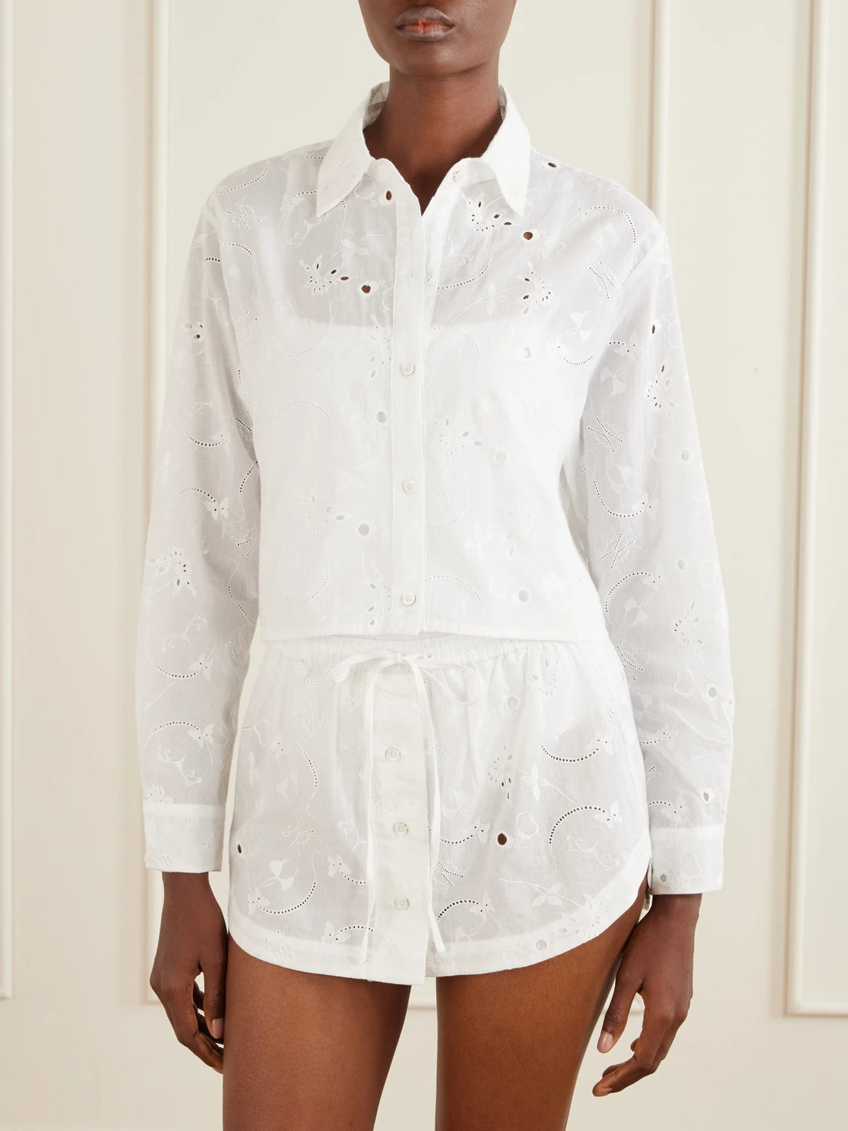 Kiki de Montparnasse Simone Cropped Broderie Anglaise Cotton Shirt